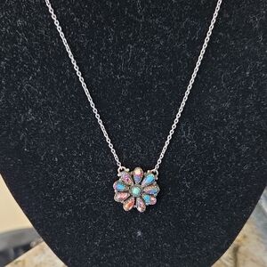 Vibrant Purple dream Turquoise Flower Necklace and Earrings Set